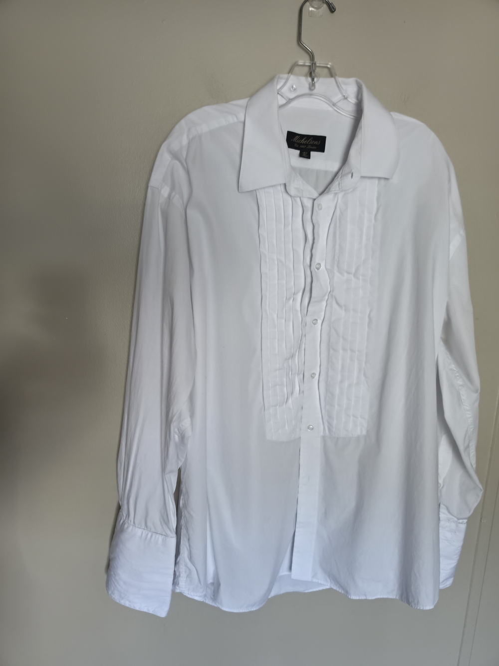 Michelsons Of London White Pleated Tuxedo Dress Shirt Size XL 17.5 34/35 Formal